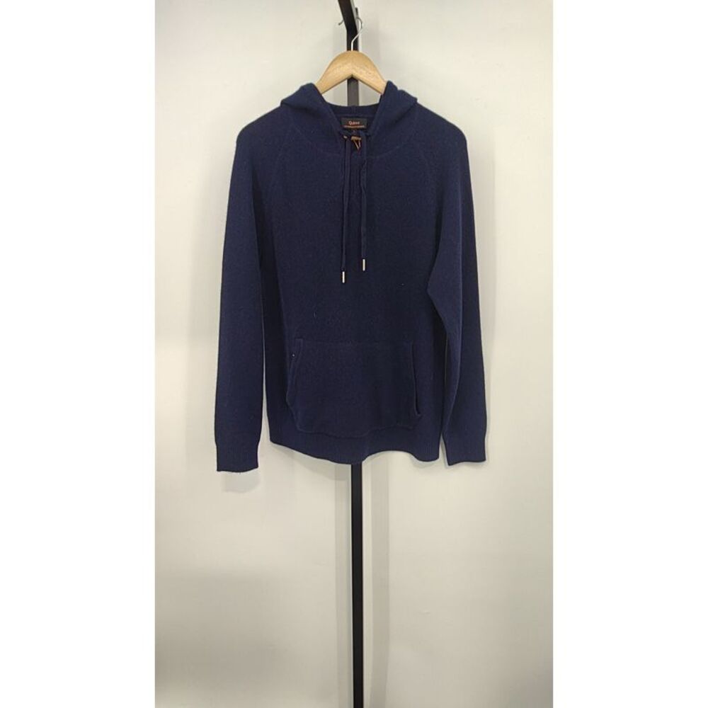 Quince Mongolian Cashmere Pullover Hoodie Sweater Men's L TRUE Navy NWT - Picture 9 of 11
